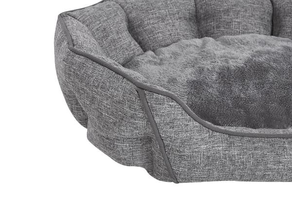 Hundekurv Grå Hør Polyester 65 x 50 x 16 Rund Lille Blød Hundeseng Kattekurv Stue Soveværelse Boho Stil Skandinavisk Indendørs Dekor Vaskbart