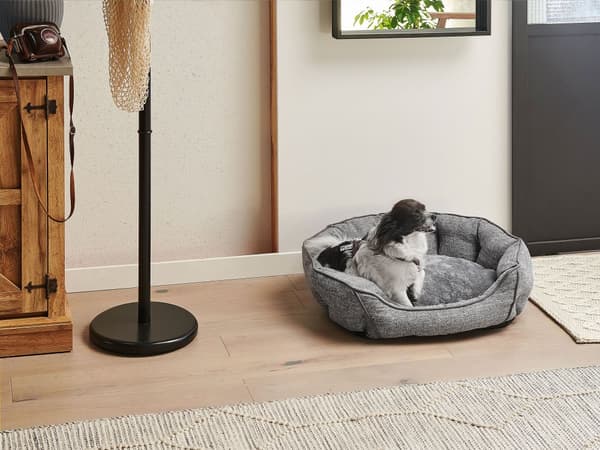 Hundekurv Grå Hør Polyester 65 x 50 x 16 Rund Lille Blød Hundeseng Kattekurv Stue Soveværelse Boho Stil Skandinavisk Indendørs Dekor Vaskbart