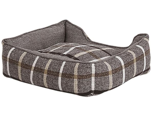 Lemmikin peti ruskea puuvilla pellava kangas 50 x 50 cm neliö ruutukuvio
