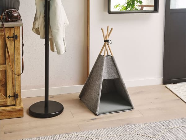 Djursäng Grå Filt 35 x 40 cm Tipi Tält med dyna