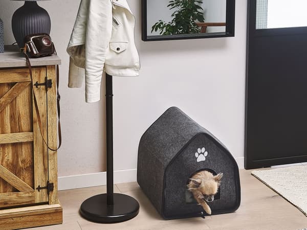 Djursäng Grå Filt 40 x 40 cm För små hundar Tass Katthus med dyna Halkfri