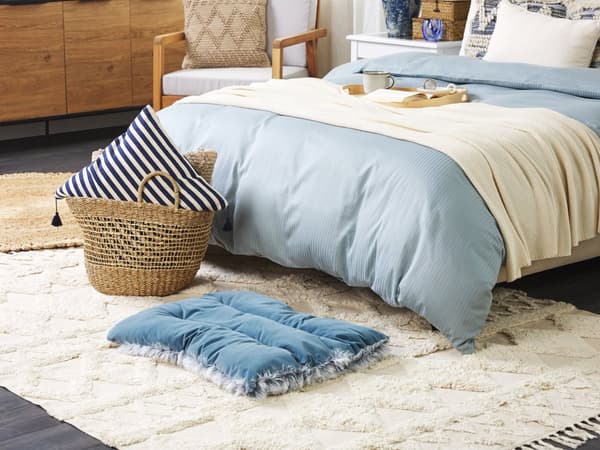 Hundeseng Blå Velour Polyester Kvaster 60 x 45 cm Moderne Design Stor Pude til Hunde Dyr