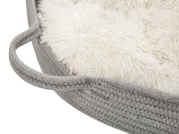Hundekurv Grå og Hvid Bomuld Polyester ø 70 cm Rund Fluffy Indlæg til Hundeseng Flet Moderne Design Stue Entré Soveværelse Indretning