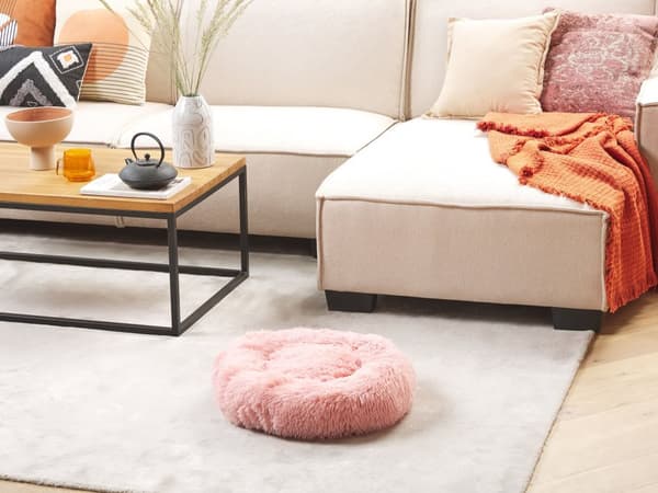 Djurssäng Rosa Polyester 50 x 50 cm Rund Hund Katt Mjuk Lurvig Kudde Vardagsrum Sovrum