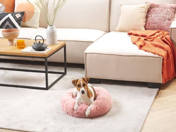 Djurssäng Rosa Polyester 50 x 50 cm Rund Hund Katt Mjuk Lurvig Kudde Vardagsrum Sovrum