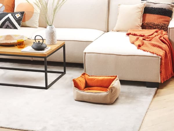 Djurssäng Orange Beige Polyester 50 x 35 cm Sammet Rektangulär Hund Katt Mjuk Dyna Vardagsrum Sovrum