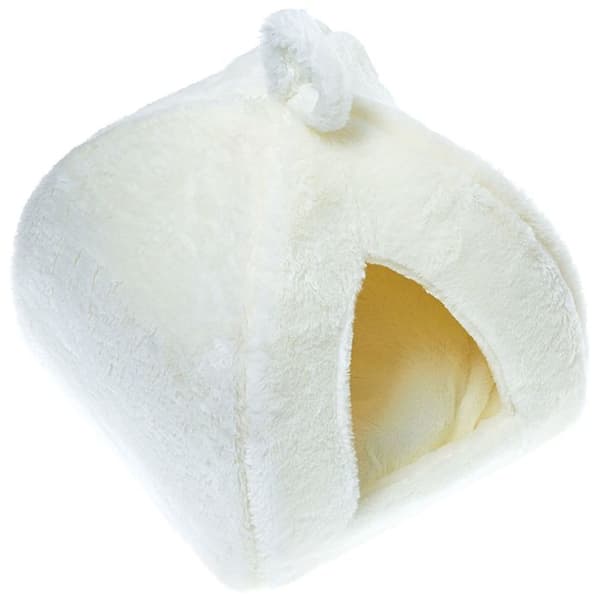 Igloo för katter - FURLY - Vit kupol - 40x40x35 cm - Avtagbar kudde - Mjuk vid beröring