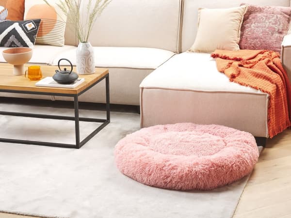 Hundeseng Lyserød Polyester 80 x 80 cm Rund Blødt Krammepude Stue og Soveværelse