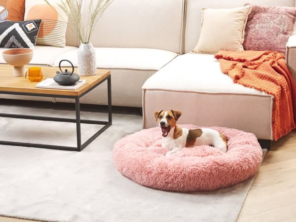 Hundeseng Lyserød Polyester 80 x 80 cm Rund Blødt Krammepude Stue og Soveværelse