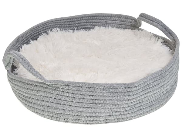 Lemmikin peti harmaa 45 x 45 x 10 cm puuvilla polyesteri pörröinen pyöreä kissan peti koiran peti