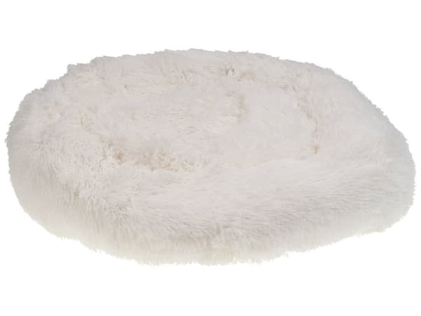 Dyreseng Hvid imiteret Pels 50 cm Rund Hundeseng Katteseng Plys Blød Krammepude