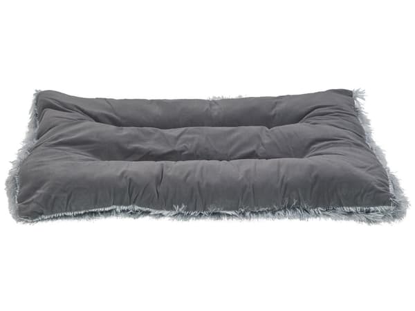 Hundbädd Grå Polyestersammet 90 x 60 cm Tofsar Modern Design Medelstor Bädd För Hundar och Katter Vardagsrum Sovrum Kök