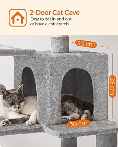 Feandrea Cat Tree, Cat Condo med hængekøje, 143 cm, lysegrå