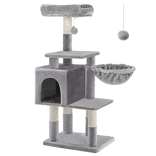 Feandrea Multilevel Cat Tree, 110 cm Cat Tower, Cat Condo, Light Gray
