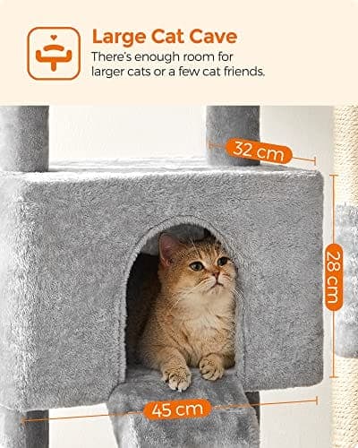 Feandrea Cat Tree, Cat Tower 142 cm, Cat Activity Center, Light Gray