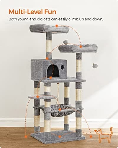 Feardrea Catte Tree, Stable Cat Tower, 2 muhkeat vaiheet, 143 cm, vaaleanharmaa