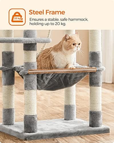 Feardrea Catte Tree, Stable Cat Tower, 2 muhkeat vaiheet, 143 cm, vaaleanharmaa