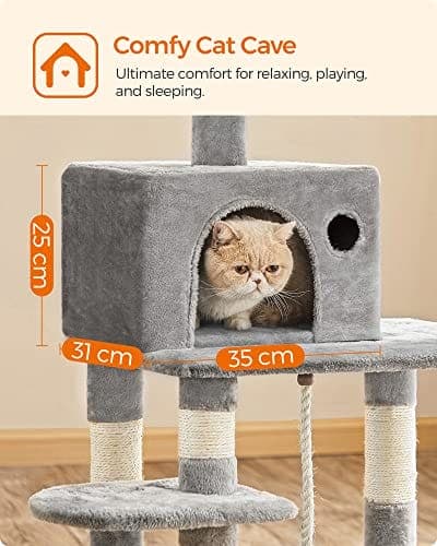 Feardrea Catte Tree, Stable Cat Tower, 2 muhkeat vaiheet, 143 cm, vaaleanharmaa