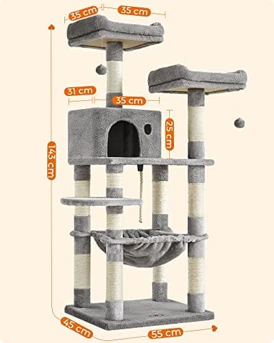 Feardrea Catte Tree, Stable Cat Tower, 2 muhkeat vaiheet, 143 cm, vaaleanharmaa