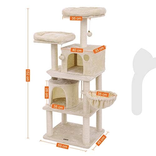 FEANDREA kattträd, högt katttorn, 2 grottor, Beige