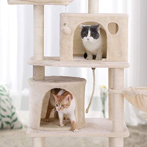FEANDREA kattträd, högt katttorn, 2 grottor, Beige