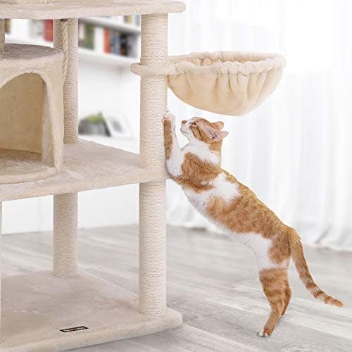 FEANDREA kattträd, högt katttorn, 2 grottor, Beige