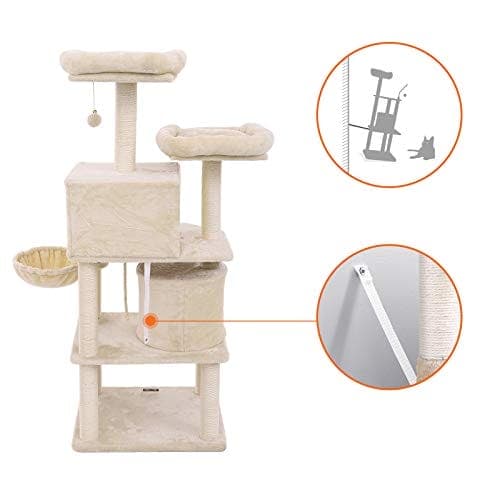 FEANDREA kattträd, högt katttorn, 2 grottor, Beige