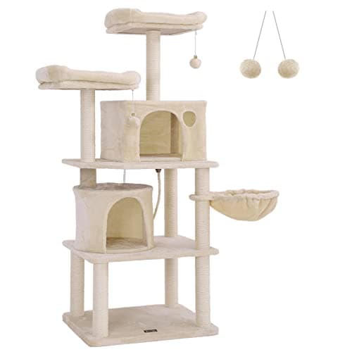 FEANDREA kattträd, högt katttorn, 2 grottor, Beige