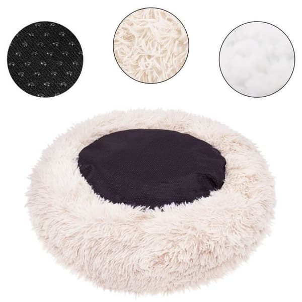 Säng för hundar och katter - SPRINGOS® - Beige - Ø 40 cm - Kan tvättas i maskin - Mysigt och bekvämt