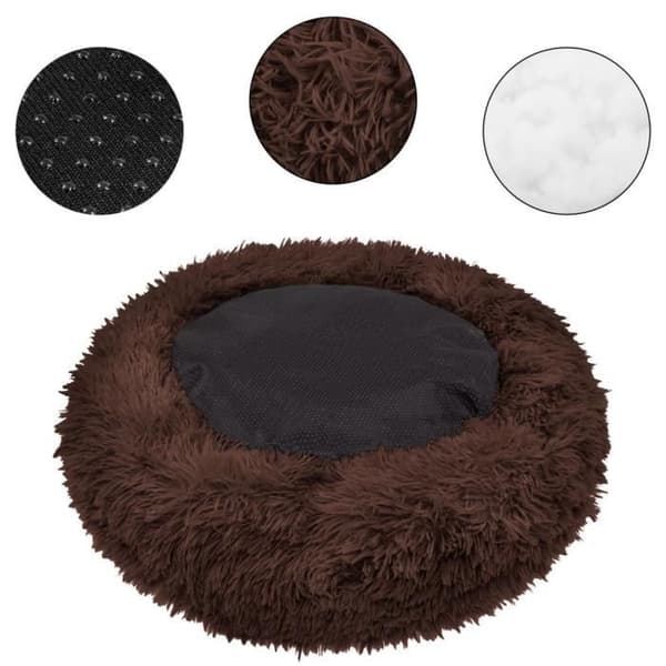 Säng för hund och katt - SPRINGOS® - Ø 80 cm - Brun - Tvättbar vid 30° - Halkfri