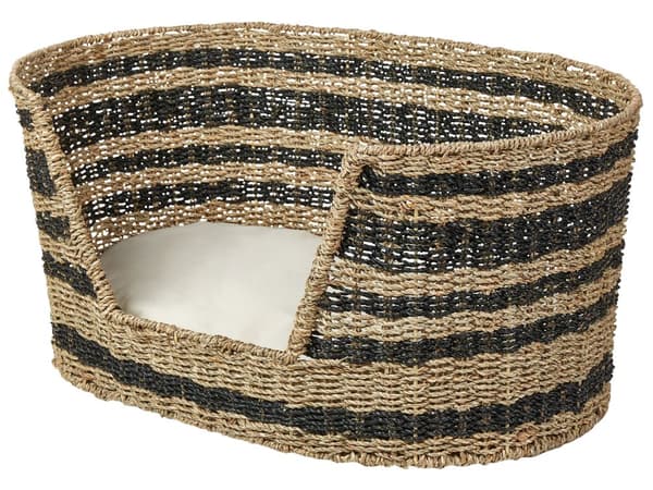 Lemmikin peti luonnonväri 65 x 44 cm meriruoho käsintehty ovaali raidallinen boho rustiikkinen