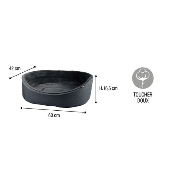 Oval mjuk interiör djurkorg "Newton" Love Story sortiment - Ecru - L 60 x l 43 x H 16,5 cm