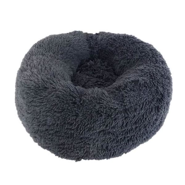 Rund korg för hundar och katter i mjuk och bekväm plysch för att sova på vintern - mörkgrå - 60 cm