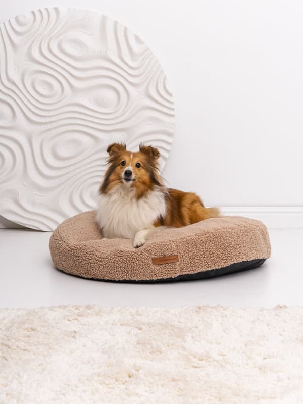Coco Teddy bekväm hund- eller kattkudde, ljusbeige storlek S