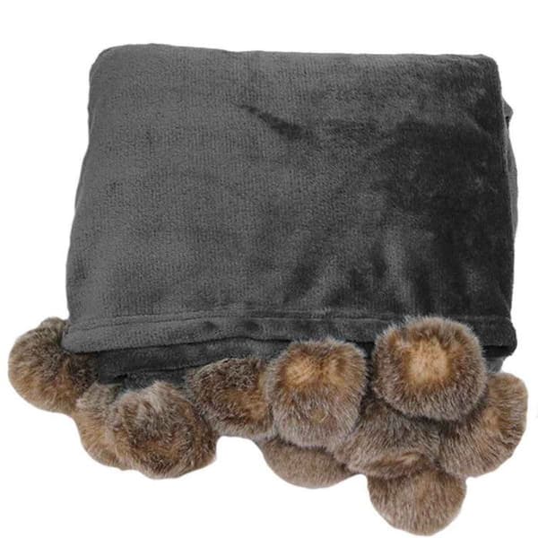 Rutig Flanell Pompons "snöig" 125x150cm Grå