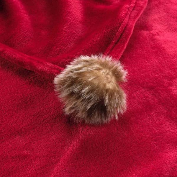 Rutig Fleece Pomponer "Snöig" 125x150cm Röd