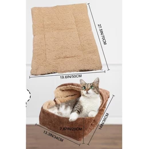 Djurmatta Kattbädd Matta, 3 i 1 Kattkudde, Tvättbar Kattbädd Mjuk-70 x 50 cm