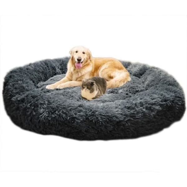 Tvättbar extra stor rund mjuk katt- och hundsäng med kudde，Djurkorg Deluxe-100x100cm-Grå