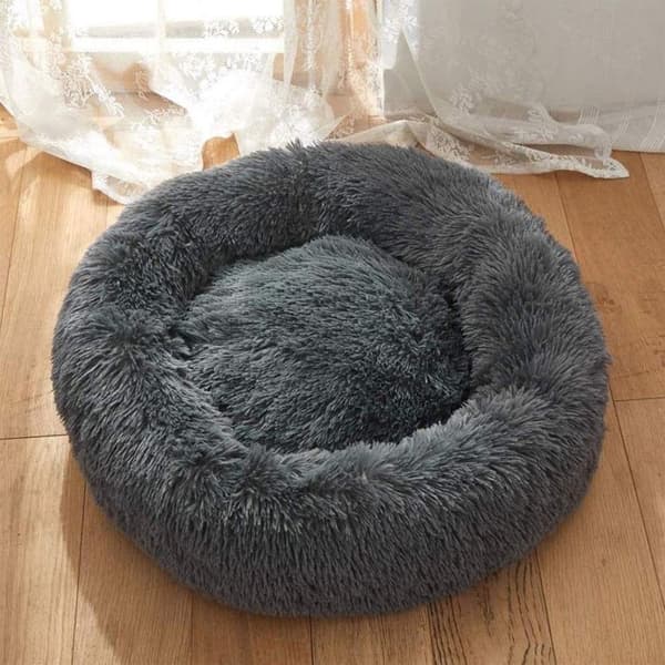 TD® Korg, Säng, Soffa, Kennel, Dyna för katthund - Tvättbar Heavy Duty Rund Vikbar Shaggy för mörkgrå, S 50CM Bekväm