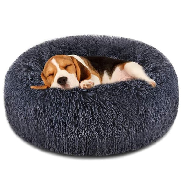 TD® Korg, Säng, Soffa, Kennel, Dyna för katthund - Tvättbar Heavy Duty Rund Vikbar Shaggy för mörkgrå, S 50CM Bekväm