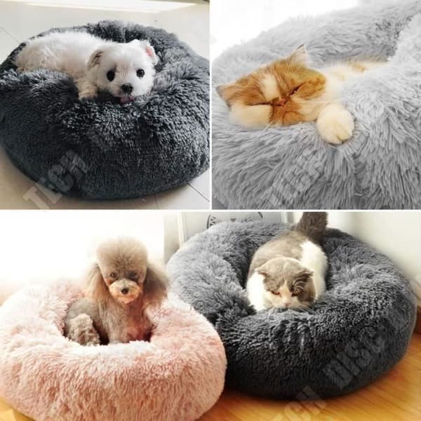 TD® Hundkatt Sovkorg - Rund kudde Vinter Varm Plysch Husdjurssäng - Ljusgrå 40 cm Komfort Värme
