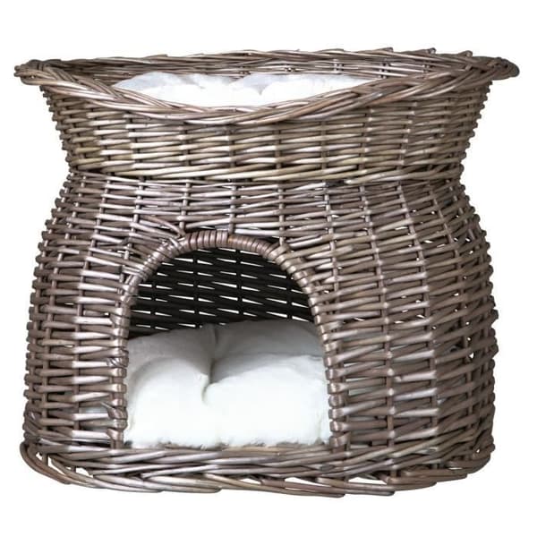 TRIXIE Rottingkorg med säng ovanför och 2 kuddar - 54 x 43 x 37 cm - Grå - För hund