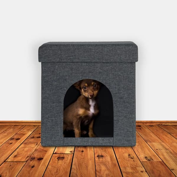 Relaxdays Kattpall, djurhus, grotta för små hundar, H x B x D: 38,5 x 37 x 37 cm, grå