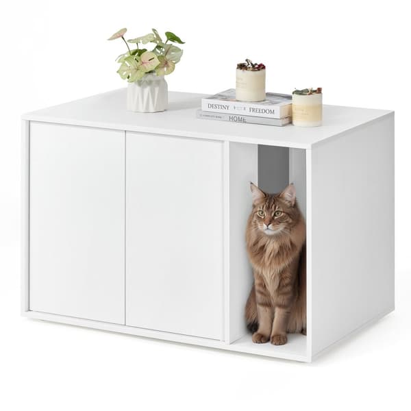 Kattlåda, katthus, för stora katter, sidobord, soffbord, Snövit