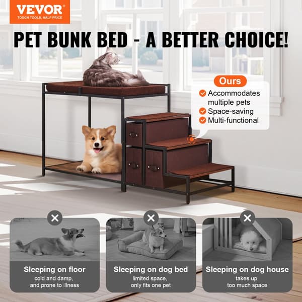 Pet Bunk Bed, Multi-niveau Design, Aftagelige Madrasser, Robust Konstruktion