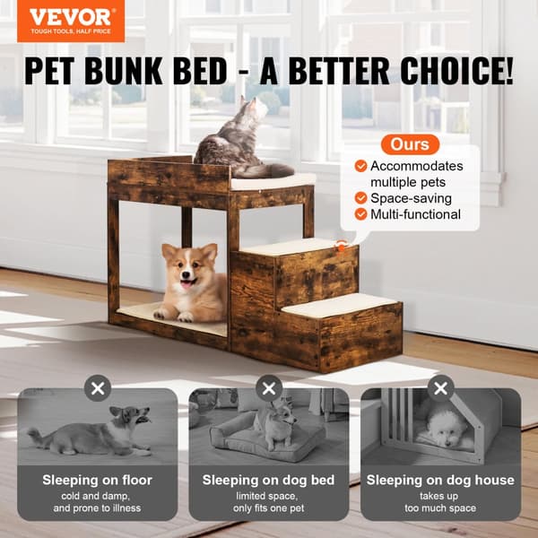 Pet Bunk Bed, Multi-niveau Design, Behagelig Kanin Pels Overflade, Holdbart Sisal Materiale