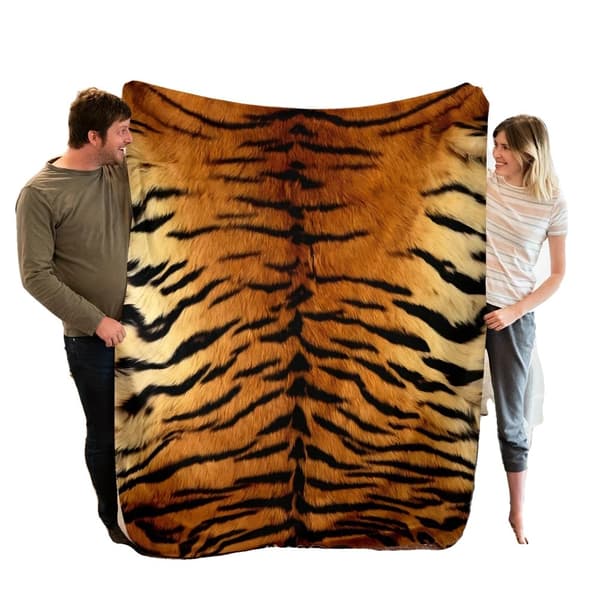 Flannel Tiger Print Tæppe, Blød Polyester Bomuld, Bærbar til Alle Sæsoner,1, 200x230cm
