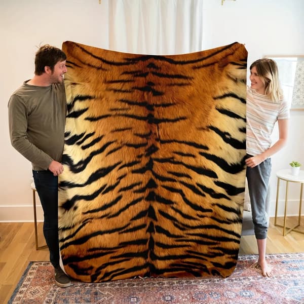 Flannel Tiger Print Tæppe, Blød Polyester Bomuld, Bærbar til Alle Sæsoner,150x180cm, 1