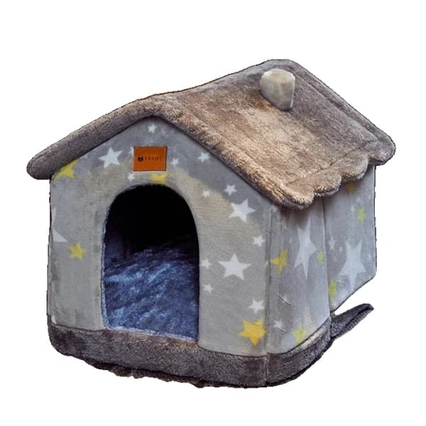 Hundehus, Aftageligt Betræk, Behageligt Design,L 53x43x46cm, Kattehus Grå Stjerne