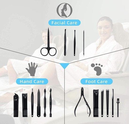 Ubcheter Luxury Manicure Set - Pedicure Set - 16 -del - Nageluppsättning - Nagelvijl - Rostfritt stål - Nagelvårdssats - Lagringspåse - Reisset - Nage